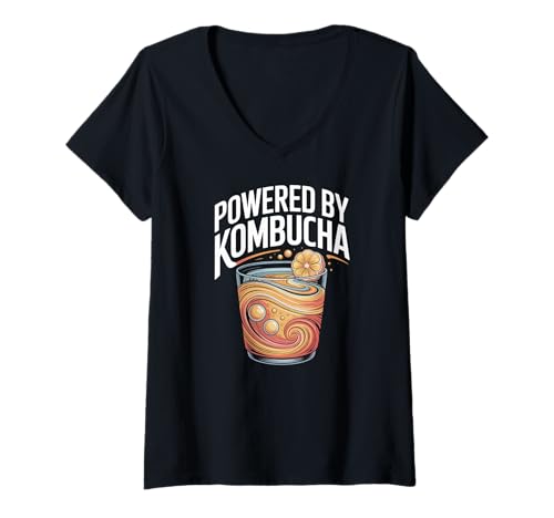 Damen Angetrieben von Kombucha Fun Beverage Expression T-Shirt mit V-Ausschnitt Damen Angetrieben von Kombucha Fun Beverage Expression T-Shirt mit V-Ausschnitt von Kombucha Health Drink Fermentation Lifestyle