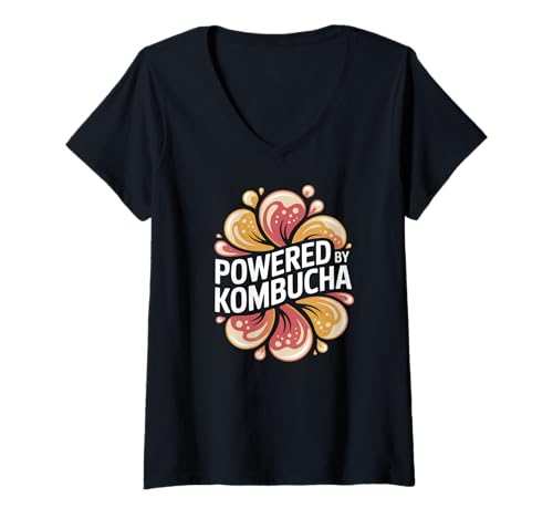 Damen Angetrieben von Kombucha Enthusiast Style T-Shirt mit V-Ausschnitt Damen Angetrieben von Kombucha Enthusiast Style T-Shirt mit V-Ausschnitt von Kombucha Lovers Culture Brew Health