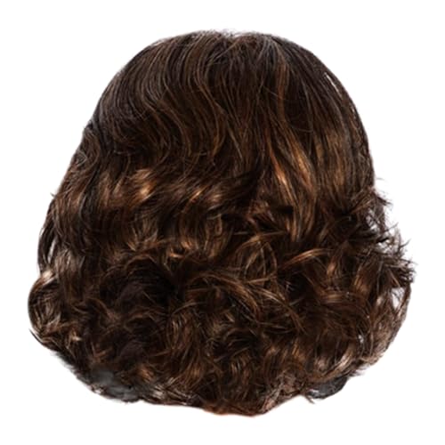 Komdndht Afro Braune Frauen Kurzhaar Perücke mit Schrägem, Lockiges Haar, Aus Faser, Einfach zu Benutzen von Komdndht