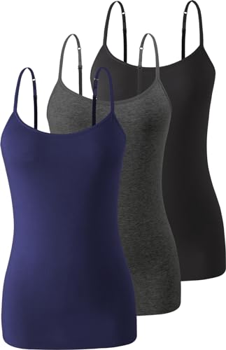 Komfokore 3 Stück Damen Unterhemd mit Regal-BH Baumwolle Tank Top Verstellbarer Spaghetti Strap Top Schwarz/Dunkelgrau/Dunkelblau L Komfokore 3 Stück Damen Unterhemd mit Regal-BH Baumwolle Tank Top Verstellbarer Spaghetti Strap Top Schwarz/Dunkelgrau/Dunkelblau L von Komfokore