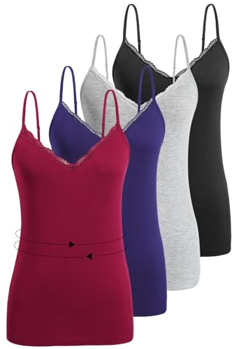 Komfokore 4 Stück Camisoles für Damen V-Ausschnitt Unterhemd Einstellbare Spaghetti Strap Lace Tank Tops Schwarz/Grau/Dunkelblau/Weinrot L Komfokore 4 Stück Camisoles für Damen V-Ausschnitt Unterhemd Einstellbare Spaghetti Strap Lace Tank Tops Schwarz/Grau/Dunkelblau/Weinrot L von Komfokore
