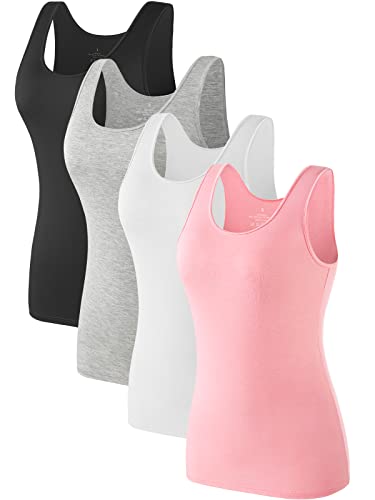 Komfokore 4pcs Tank Tops für Damen ärmelloses Unterhemd Schichtung Tanks Schwarz/Grau/Weiß/Rosa M von Komfokore