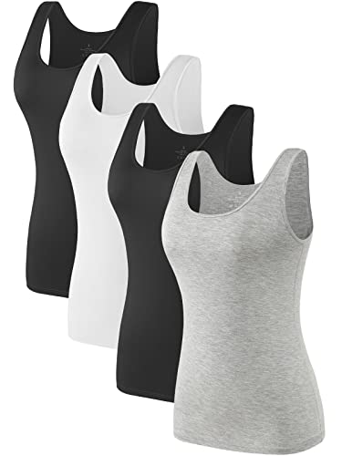 Komfokore 4pcs Tank Tops für Damen ärmelloses Unterhemd Schichtung Tanks Schwarz/Weiß/Schwarz/Grau M von Komfokore