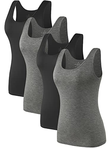 Komfokore 4pcs Tank Tops für Damen ärmelloses Unterhemd Schichtung Tanks Schwarz/Dunkelgrau/Schwarz/Dunkelgrau S von Komfokore