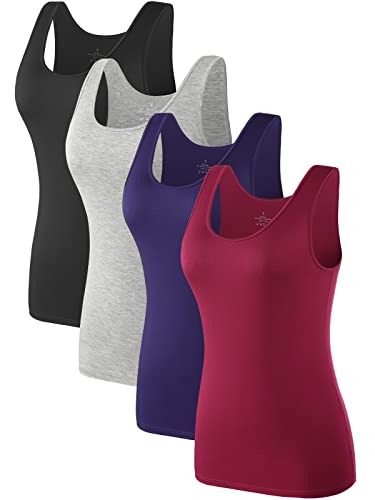 Komfokore 4pcs Tank Tops für Damen ärmelloses Unterhemd Schichtung Tanks Schwarz/Grau/Dunkelblau/Weinrot S von Komfokore