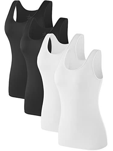 Komfokore 4pcs Tank Tops für Damen ärmelloses Unterhemd Schichtung Tanks Schwarz/Schwarz/Weiß/Weiß M von Komfokore