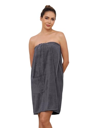 Komfokore Damen Bademantel knielang mit Knopfverschluss – Leichter Spa-Mantel mit verstellbarem Verschluss & praktischen Seitentaschen DunkelGrau S/M Komfokore Damen Bademantel knielang mit Knopfverschluss – Leichter Spa-Mantel mit verstellbarem Verschluss & praktischen Seitentaschen DunkelGrau S/M von Komfokore
