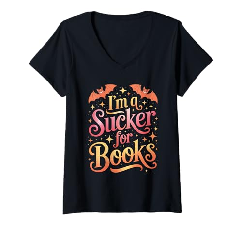 Damen Ich bin ein Trottel für Bücher Halloween T-Shirt mit V-Ausschnitt Damen Ich bin ein Trottel für Bücher Halloween T-Shirt mit V-Ausschnitt von Komisch, ich bin ein Trottel für Bücher Halloween