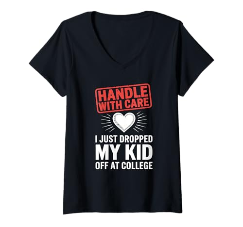 Damen Lustiger Griff mit Sorgfalt Ich Habe Mein Kind gerade am T-Shirt mit V-Ausschnitt Damen Lustiger Griff mit Sorgfalt Ich Habe Mein Kind gerade am T-Shirt mit V-Ausschnitt von Komisch, ich habe mein Kind gerade am College