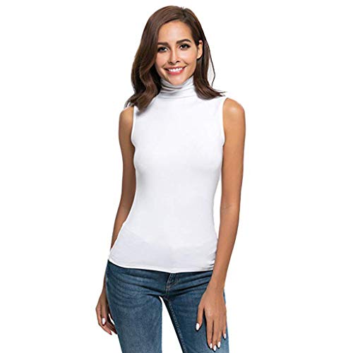 Komise Ärmelloses, einfarbiges Damen T-Shirt mit Stehkragen (XL, Weiß) von Komiseup