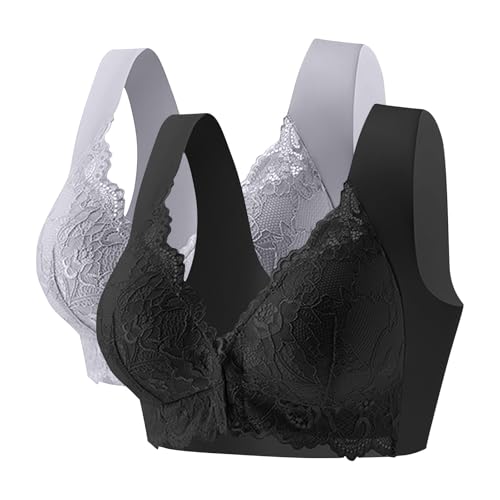 2er Pack Damen-BHs Einfarbig Spitze Nahtloser BH Ohne Bügel Glatt Komfort Vollschalen Gepolstert Bustier Verstellbar Unterwäsche für Täglichen Gebrauch Seamless Push Up Bralette Starker Halt Soft Bra von Komiseup