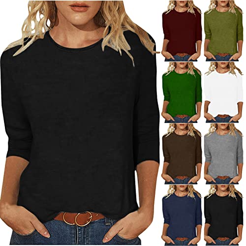 3/4 Ärmel Bluse Damen Elegant Rundhals Langarmshirts Einfarbiges T-Shirt Oberteile Damen Große Größen 3/4 Arm Shirt Lose Sommer Tunika Tops Pullover Blusen von Komiseup