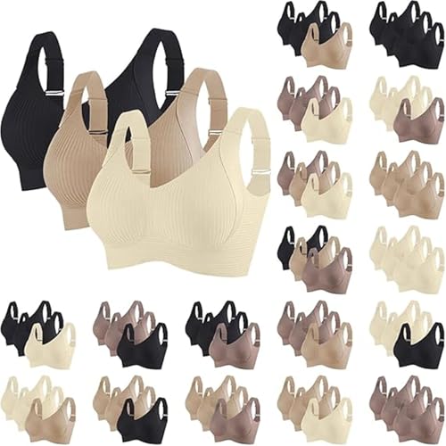 3er Pack Damen Nahtloser BH Ohne Bügel Sport BH Still BHS Glatt Komfort Vollschalen Gepolstert Bustier Seamless Lift Anti Falten Effekt Bra Push Up Starker Halt Soft Bra Verstellbar Unterwäsche von Komiseup