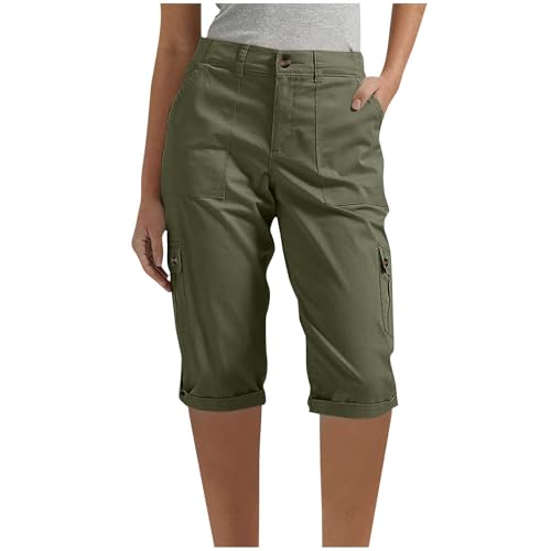 Arbeitshose Damen Outdoor Cargoshorts mit Taschen Sommer Wandern Bermuda Shorts Leichte Sport Trekking Shorts 3/4 Jogginghose mit Seitentaschen Knielang Sweathose Baggy Kordelzug Taille Yogahose von Komiseup