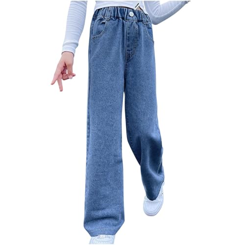 Baggy Jeans Mädchen Weites Bein Schlaghose Lang Jeanshosen Hohe Taille Cargohose Sommer Loch Denim Hosen Locker Punk Gerade Jeanspants Kinder Freizeithose Vintage Waschung Jeans für 3-16 Jahre von Komiseup