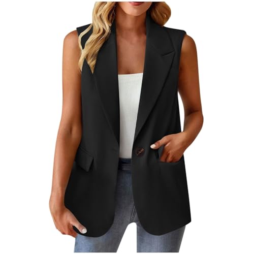 Blazer Damen Ärmellos Weste Sportlich Longblazer Elegant Einfarbig Blazer Jacke Mantel Kurze Gilet Tank Top mit Tasche Locker V-Ausschnitt Anzugweste Slim Fit Business Westen Arbeit Büro Anzug Weste Blazer Damen Ärmellos Weste Sportlich Longblazer Elegant Einfarbig Blazer Jacke Mantel Kurze Gilet Tank Top mit Tasche Locker V-Ausschnitt Anzugweste Slim Fit Business Westen Arbeit Büro Anzug Weste von Komiseup