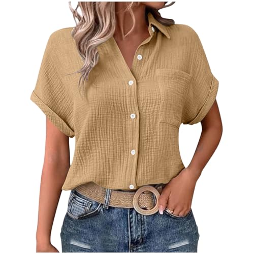 Bluse Damen Elegant Einfarbig Tshirt Sommer Kurzarm Leinenhemd mit Knöpfe Baumwolle Leinenbluse Button Down Shirt Übergroße Longbluse Rever Einreihiges Hemdbluse Musselin Hemd Lose Tunika Tops S-2XL Bluse Damen Elegant Einfarbig Tshirt Sommer Kurzarm Leinenhemd mit Knöpfe Baumwolle Leinenbluse Button Down Shirt Übergroße Longbluse Rever Einreihiges Hemdbluse Musselin Hemd Lose Tunika Tops S-2XL von Komiseup