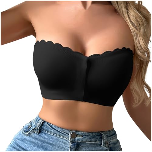Bustier Damen Trägerloser BH ohne Bügel Frontverschluss Design Bra Push Up BH ohne Träger Starker Halt Bustier Leicht Bequem Bandeau Top Baumwolle Unterwäsche Rutschfester Strapless Bra Große Größen von Komiseup