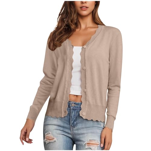 Cardigan Damen Dünne Bolero Strickjacke Winter Strickjacken Kurz V-Ausschnitt Trachtenjacke mit Knöpfen Weiche Stretch Strickcardigan Leichte Locker Übergangsjacke Teenager Mädchen Freizeitjacke von Komiseup