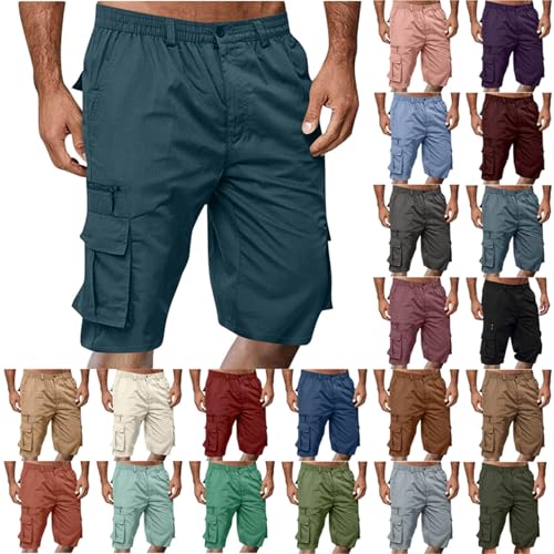 Cargohose Herren Sommer Kurze Chino Hosen Leicht Bermuda Shorts Locker Arbeitshose mit Taschen Baumwolle Cargo Shorts Knielang Jogginghose Stretch Wanderhose Geradem Bein Sporthose für Männer M-3XL von Komiseup
