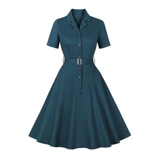 Cocktailkleid Damen Rockabilly Kleider Damen 50er Jahre Kleider Vintage Audrey Hepburn Kleider Festlich Abendkleid für Hochzeit V-Ausschnitt Partykleid mit Gürtel Elegant Ballkleider Petticoat Kleid von Komiseup