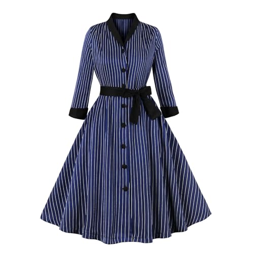 Cocktailkleid Damen Rockabilly Kleider Damen 50er Jahre Kleider Vintage Audrey Hepburn Kleider Festlich Abendkleid für Hochzeit V-Ausschnitt Partykleid mit Gürtel Elegant Ballkleider Petticoat Kleid von Komiseup