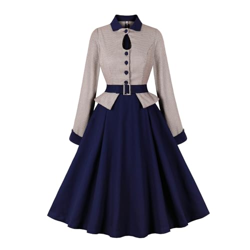 Rockabilly Cocktailkleid Damen - 50er Jahre Vintage Audrey Hepburn inspired Festliches V-Ausschnitt Abendkleid mit Gürtel und Petticoat für die nächste Hochzeit oder Party von Komiseup
