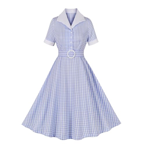 Cocktailkleid Damen Rockabilly Kleider Damen 50er Jahre Kleider Vintage Audrey Hepburn Kleider Festlich Abendkleid für Hochzeit V-Ausschnitt Partykleid mit Gürtel Elegant Ballkleider Petticoat Kleid von Komiseup