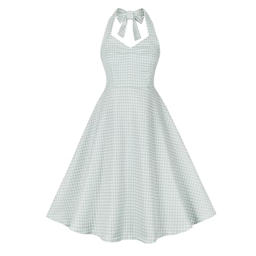 Cocktailkleid Damen Rockabilly Kleider Damen 50er Jahre Kleider Vintage Audrey Hepburn Kleider Festlich Abendkleid für Hochzeit V-Ausschnitt Partykleid mit Gürtel Elegant Ballkleider Petticoat Kleid von Komiseup