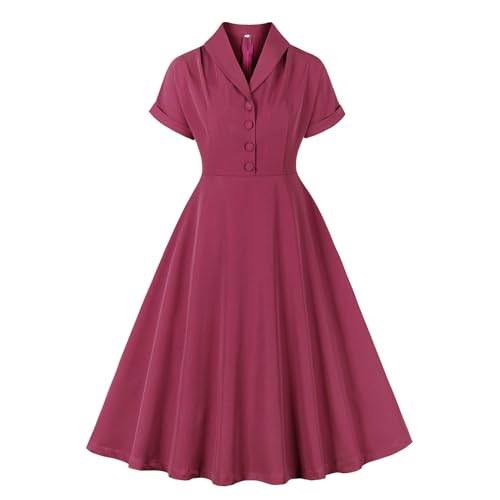 Cocktailkleid Damen Rockabilly Kleider Damen 50er Jahre Kleider Vintage Audrey Hepburn Kleider Festlich Abendkleid für Hochzeit V-Ausschnitt Partykleid mit Gürtel Elegant Ballkleider Petticoat Kleid von Komiseup