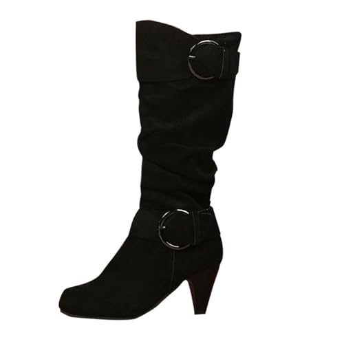 Cowboystiefel Damen Oktoberfest Wildleder Stiefeletten mit Kitten-Absatz Vintage Westernstiefel mit Gürtelschnalle Mittelhohe Stiefel mit hohem Absatz Mode Einfarbig Winterstiefel mit Reißverschluss Cowboystiefel Damen Oktoberfest Wildleder Stiefeletten mit Kitten-Absatz Vintage Westernstiefel mit Gürtelschnalle Mittelhohe Stiefel mit hohem Absatz Mode Einfarbig Winterstiefel mit Reißverschluss von Komiseup