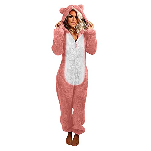 Damen Große Größe Jumpsuit Teddy Fleece Einteiler Onesie Plüsch Overall Lang Pyjama Bequeme Hausanzug Anzug Flauschig Schlafanzug Flauschig und Kuschelig Weich Warm Loungewear Overall Warm Einteiler von Komiseup