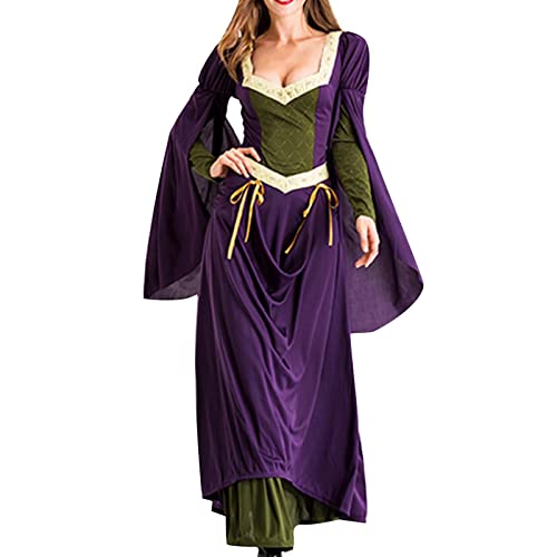 Damen Mittelalter Kleid mit Trompetenärmel - Mittelalter Kostüm Vintage Renaissance Gotich Maxikleid Prinzessin Kostüm Halloween Kostüm Karneval Party Maskerade von Komiseup