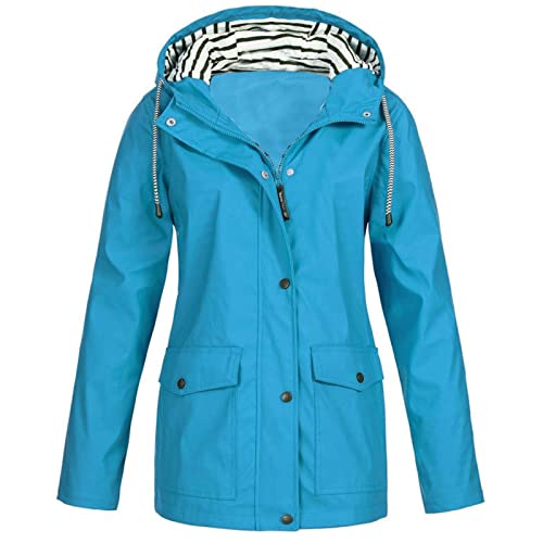 Damen Regenjacke Lange Softshelljacke mit Kapuze Frauen Übergangsjacke Regenmantel Gefütterte Funktionsjacke Wasserdichte Windbreaker Wanderjacke Atmungsaktive Outdoorjacke Steppjacke Winterjacke von Komiseup