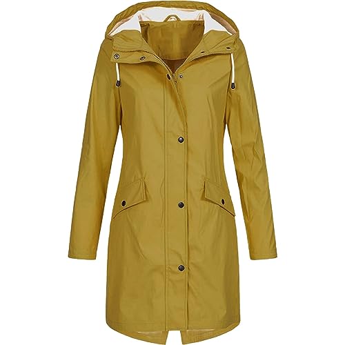 Damen Regenjacke Lange Softshelljacke mit Kapuze Frauen Übergangsjacke Regenmantel Gefütterte Funktionsjacke Wasserdichte Windbreaker Wanderjacke Atmungsaktive Outdoorjacke Steppjacke Winterjacke von Komiseup