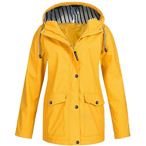 Damen Regenjacke Lange Softshelljacke mit Kapuze Frauen Übergangsjacke Regenmantel Gefütterte Funktionsjacke Wasserdichte Windbreaker Wanderjacke Atmungsaktive Outdoorjacke Steppjacke Winterjacke von Komiseup