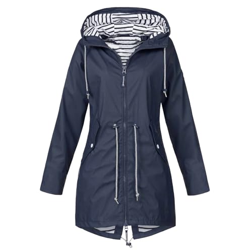 Damen Regenjacke Lange Windbreaker Wasserdicht Regenmantel mit Kapuze Winddicht Wetterfest Übergangsjacke für Frühling Sommer und Herbst Fleece Winterjacke Fahrradjacke Regenponcho Fleecejacke S-5XL von Komiseup