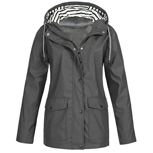 Damen Regenjacke Lange Windbreaker Wasserdicht Regenmantel mit Kapuze Winddicht Wetterfest Übergangsjacke für Frühling Sommer und Herbst Fleece Winterjacke Fahrradjacke Regenponcho Fleecejacke S-5XL von Komiseup