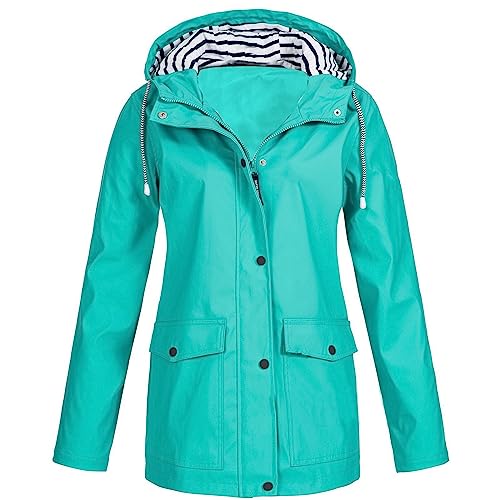 Damen Regenjacke Lange Windbreaker Wasserdicht Regenmantel mit Kapuze Winddicht Wetterfest Übergangsjacke für Frühling Sommer und Herbst Fleece Winterjacke Fahrradjacke Regenponcho Fleecejacke S-5XL von Komiseup