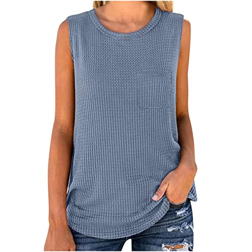 Damen Tank Tops Ärmelloses T-Shirt Sommer Casual Bluse Top Damen Einfarbig Atmungsaktives Waffel-Oberteil Elegant Rundhals Blusentop von Komiseup