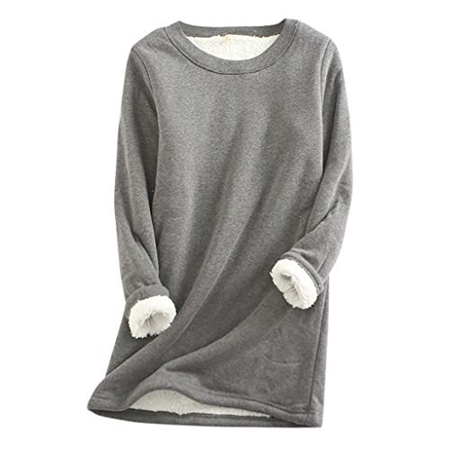 Damen Teddy Fleece Sweatshirt Rundhals Pullover Katzendruck Oberteile Warme Sherpa Gefüttertes Sweatshirts Herbst Winter Teddyfleece Pulli Weihnachtspullover Langarmshirt Einfarbig Thermounterwäsche von Komiseup