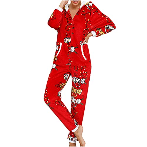 Damen Weihnachten Jumpsuit Flanell Zip Einteiler Onesie Plüsch Overall Lang Pyjama Bequemer Hausanzug Anzug Flauschig Schlafanzug Flauschig und Kuschelig Weich Warm Loungewear Overall Warm von Komiseup