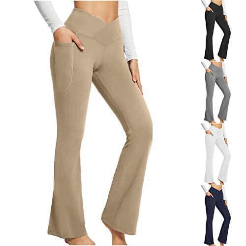 Flared Leggings Damen High Waist Lang Schlaghose Slim Fit Palazzo Hosen Damen Hohe Taille Crossover Yogahose Bootcut Sporthose Wide Leg Hose Jazzpants Fitness Gym Yoga Pants Jogginghose Freizeithose von Komiseup