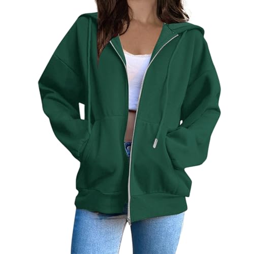Fleecejacke Damen Lang Sweatjacke mit Kapuze Oversize Y2K Sweatshirt Mode Einfarbig Kapuzenjacke mit Reißverschluss Warm Winterjacke Langarm Sport Style Kapuzenpullover Teenager Mädchen Zip Hoodie von Komiseup