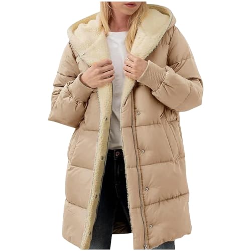 Fleecejacke Damen Lang mit Kapuze Wintermantel Kuschelig Fleecefutter Winterparka Mantel Übergroße Flauschiger Teddy Plüsch Steppjacke Windbreaker Trenchcoat Gepolsterte Übergangsjacke Kapuzenjacke von Komiseup