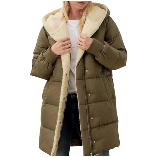 Fleecejacke Damen Lang mit Kapuze Wintermantel Kuschelig Fleecefutter Winterparka Mantel Übergroße Flauschiger Teddy Plüsch Steppjacke Windbreaker Trenchcoat Gepolsterte Übergangsjacke Kapuzenjacke von Komiseup