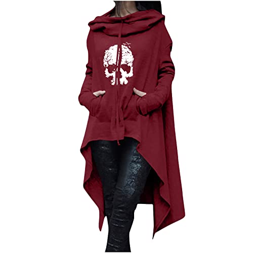 Halloween Hoodie Damen Lang - Oversize Pullover Sweatshirt mit Kapuze Herbst Winter Langarm Hoodie Jacke Top Vintage Kapuzenpulli Totenkopf Drucken irregulär Sweatshirts mit Taschen und Kordelzug Halloween Hoodie Damen Lang - Oversize Pullover Sweatshirt mit Kapuze Herbst Winter Langarm Hoodie Jacke Top Vintage Kapuzenpulli Totenkopf Drucken irregulär Sweatshirts mit Taschen und Kordelzug von Komiseup