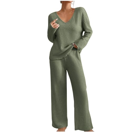 Hausanzug Damen Black Jogginganzug Friday Elegant Gestrickte Loungewear Solide Strickanzug Langarm Schlafanzüge Zweiteiler Rollkragenpullover Locker Freizeitanzug Outfit Weites Bein Hose Lounge Set von Komiseup