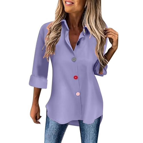 Hemd Damen Baumwolle Bluse Einfarbig Langarmshirt Button Down Shirts Sommer Kurzarm Tshirt Knöpfe Longbluse Einreihiges Hemden Dünne Hemdbluse Locker Tunika Tops Übergroße Langarm Damenblusen S-XXL von Komiseup