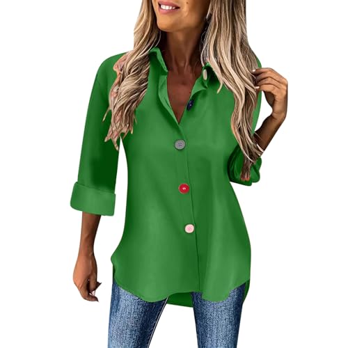 Hemd Damen Baumwolle Bluse Einfarbig Langarmshirt Button Down Shirts Sommer Kurzarm Tshirt Knöpfe Longbluse Einreihiges Hemden Dünne Hemdbluse Locker Tunika Tops Übergroße Langarm Damenblusen S-XXL von Komiseup